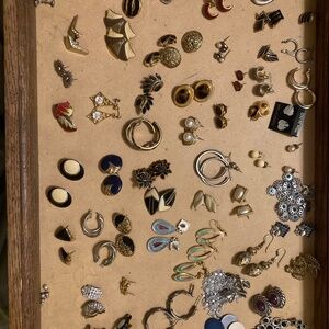 60 Pairs Vintage Earrings Lot-Some Signed TRIFARI Avon COP Roman RENOIR Monet